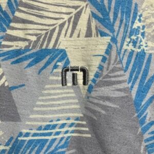 Travis Mathew Polo Shirt Mens Small Blue Gray Palm Leaf Print Golf Island Casual
